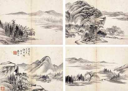 秦炳文 同治壬戌（1862年）作 山水 册页（八开选四）